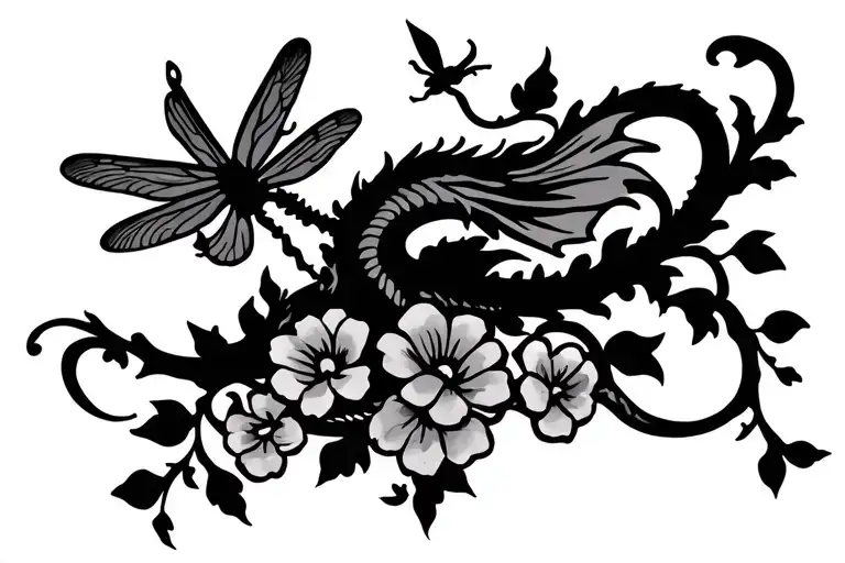 Vine With Flowers And Dragon Fly Wrap Around