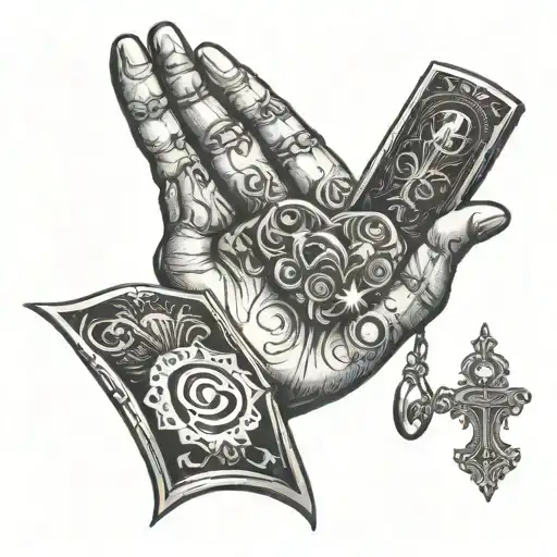 A Witch's Hand Holding A Tarot Card With A Metal Music Theme
