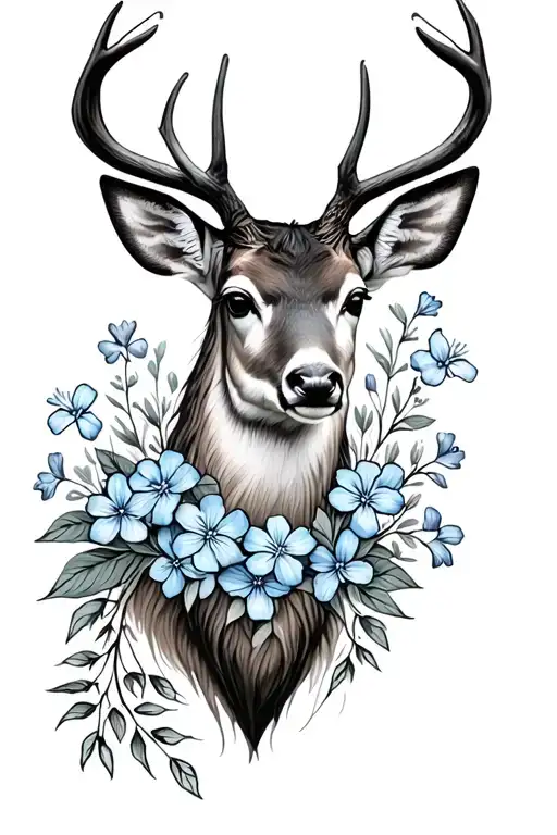 A Deer Intertwined With Forget Me Nots