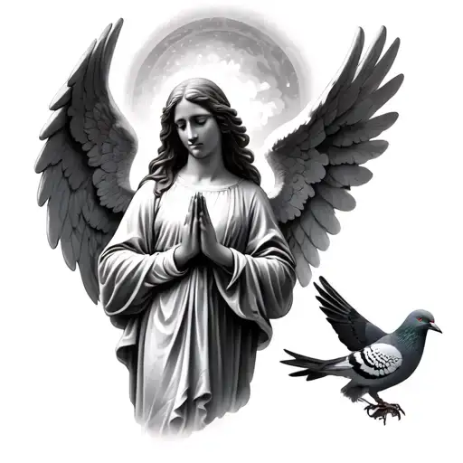 Angel That Prays And A Pigeon And Something Else You Think As Well