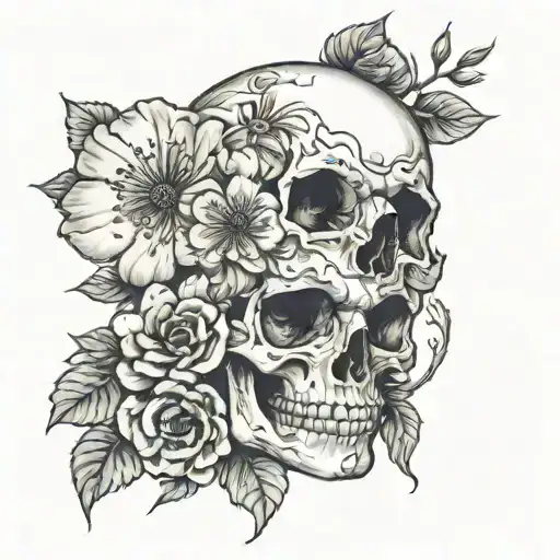 Female Skull Cherry Blossom Rose