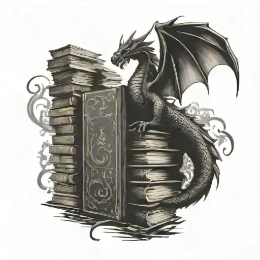 A Library Filled With Ancient Books And A Dragon Perched On Top