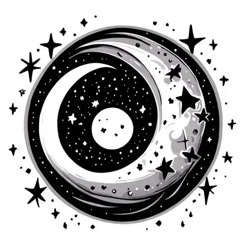 Fine Line Moon With Stars And Sparkles