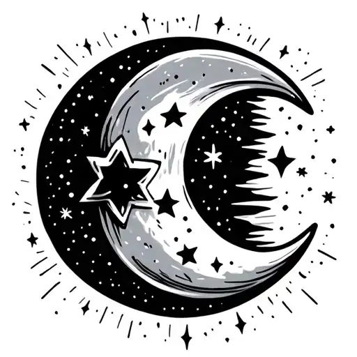 Minimalist Moon With Stars And Sparkles