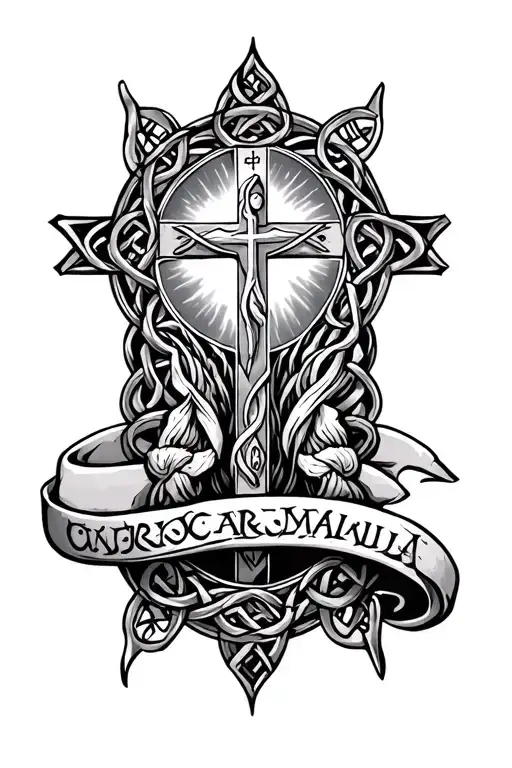 Celtic And Gaelic Full-sleeve Tattoo With Christian Imagery