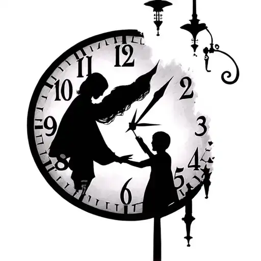 In A Clock We See The Shadows Of A Mother Holding The Hand Of Her Son Who Is Fading