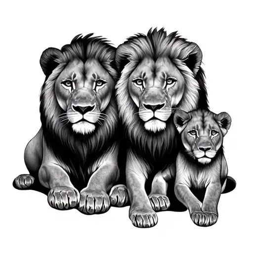 Two Lions With Two Baby Lions