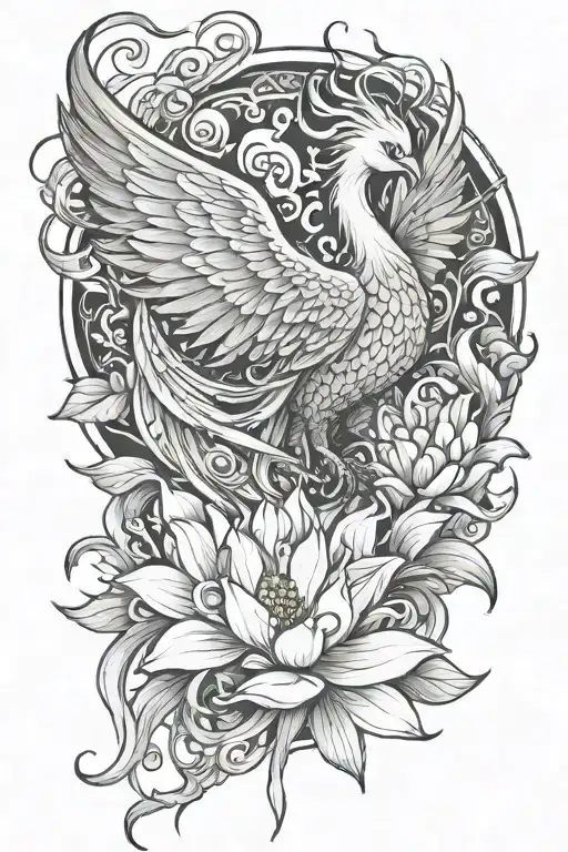 Feminine Phoenix With Lotus Flower
