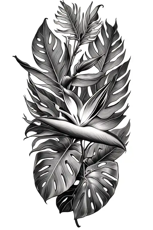 Bird Of Paradise Flower And Monstera