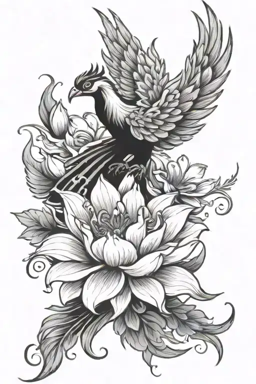 Phoenix With Lotus Flower Bouquet