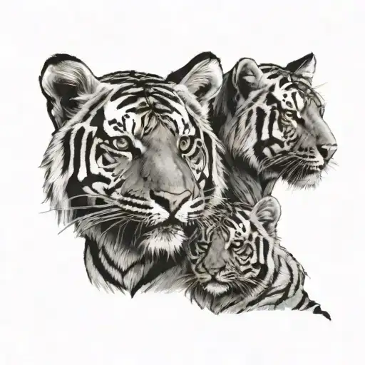 A Tiger And A Tiger Cub Looking In Profile