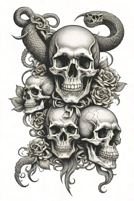 Skulls Surrouded By Somoke And A Snake