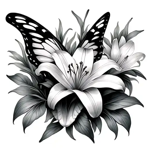 Butterfly And Lily Flowers