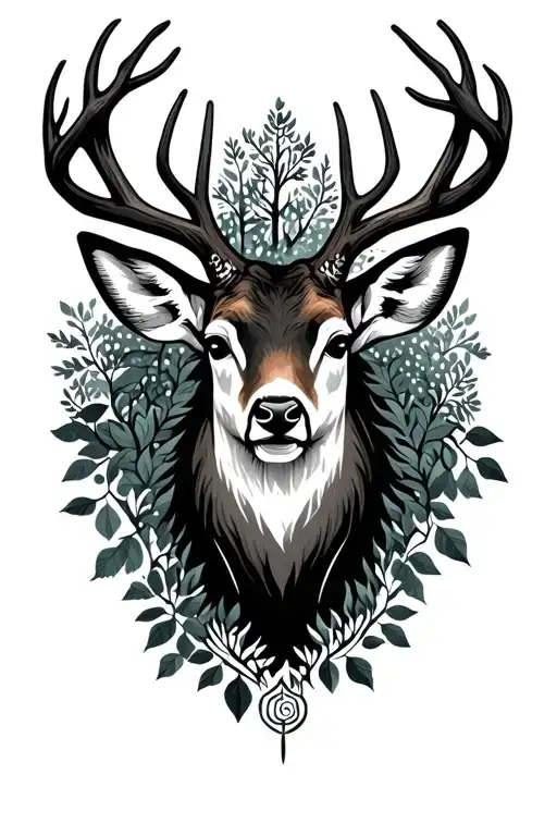 Deer Head Spirit Symbols Trees Leaves Optimistic