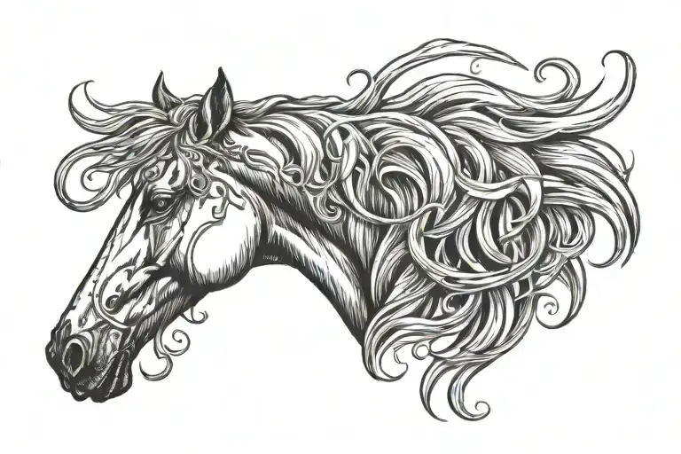 Horse Head With Flowing Mane That Spells Out Nana In The Hair