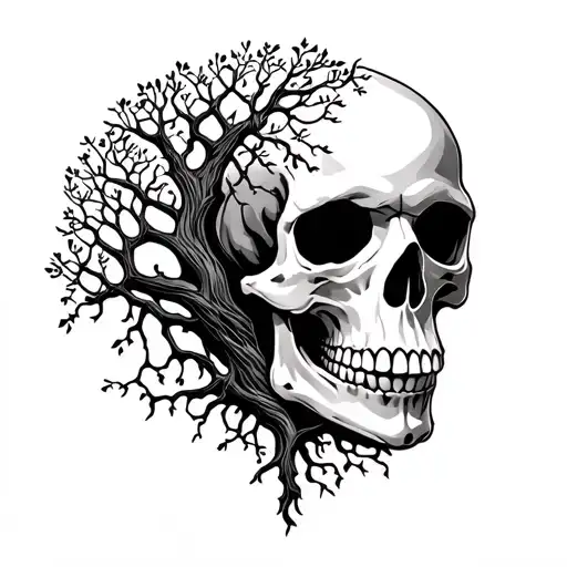 Skull And Tree Of Life Intertwined