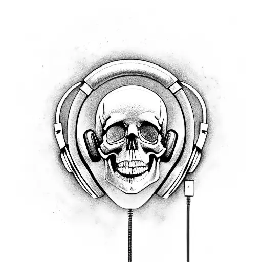 A Skull Wearing Headphones Surrounded By Soundwaves