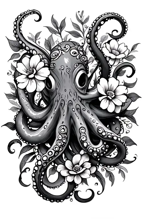Octopus With Flowers Intertwined Neo Traditional Style