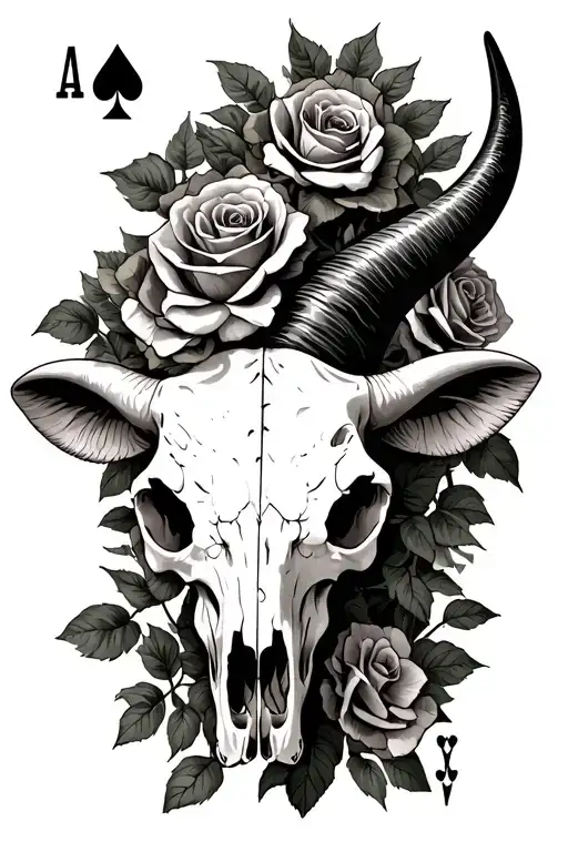 4 Cards Aces With A Long Horn Cow Skull And Roses Growing