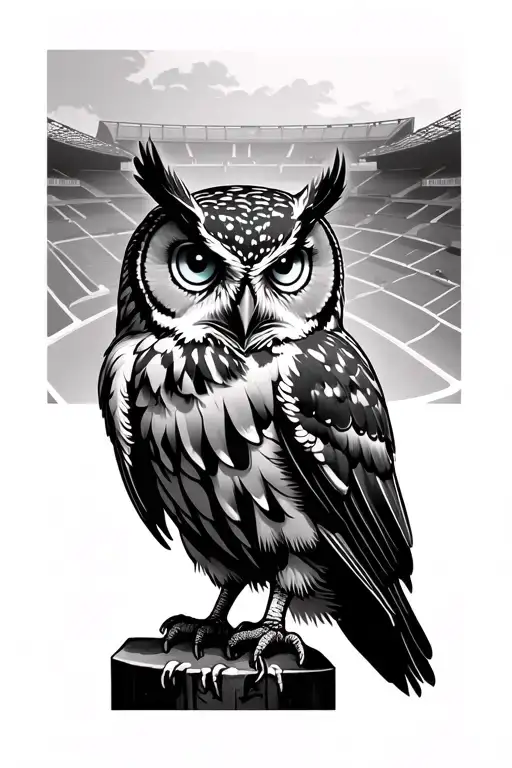 Owl With Blue Eyes Perched Over Hillsborough Stadium