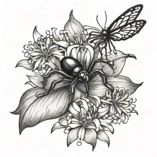 Black Widow Spider And Spider Lilly's