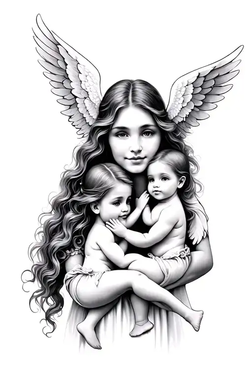 Mom Holding Two Angel Babies Characters