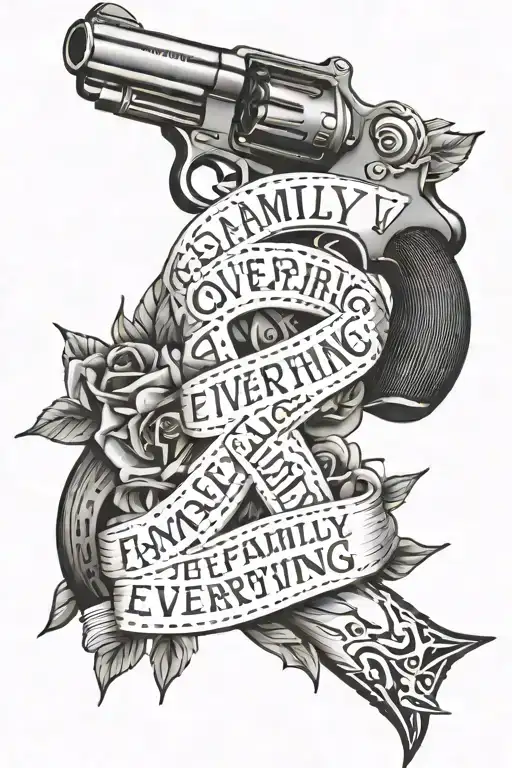 Family Over Everything Words With A Gun Intertwined