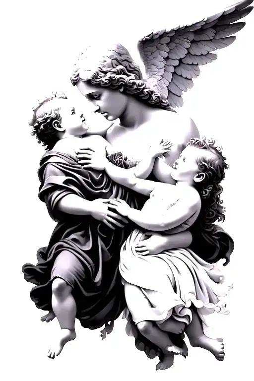 Guardian Angel Carrying Two Babies In His Arms
