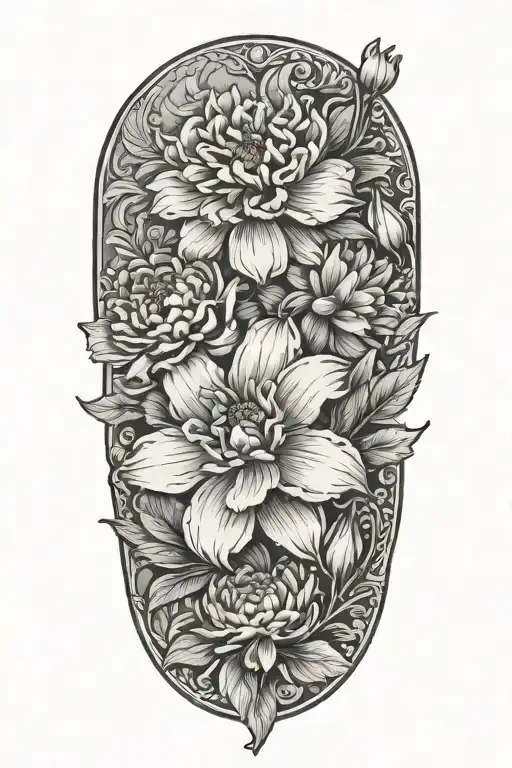 A Marigold And A Peony And A Narcissus Flower