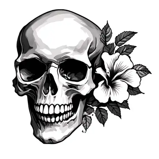 Skull Ans Roses Mayflowers Hibiscus