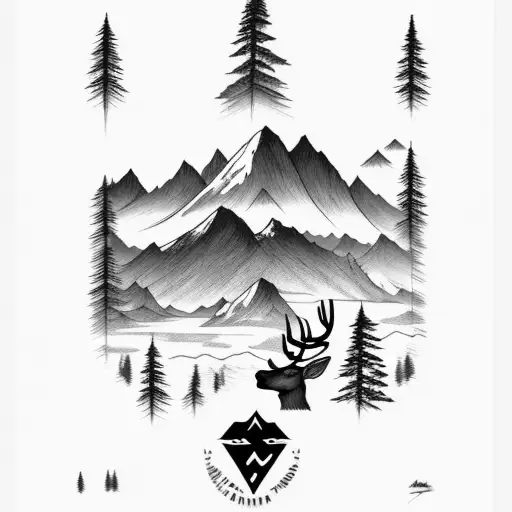 Mountain With Forest With Deer