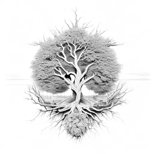 Tree Of Life Fading Into Destroyed City