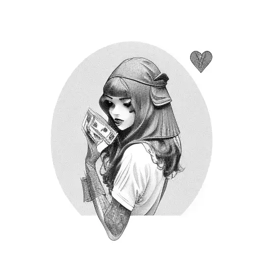 Girl With Money And Cards