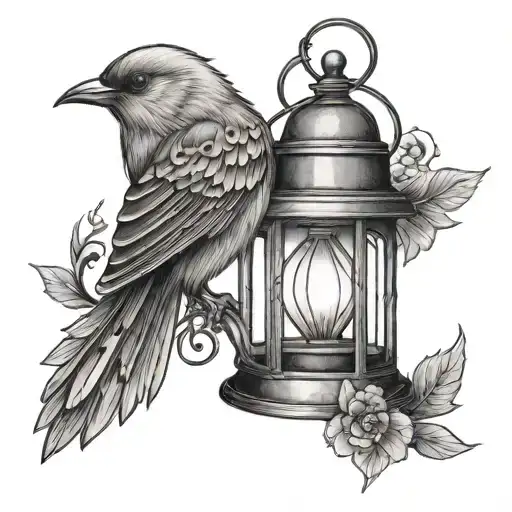 Lantern With Red Bird And Blue Bird