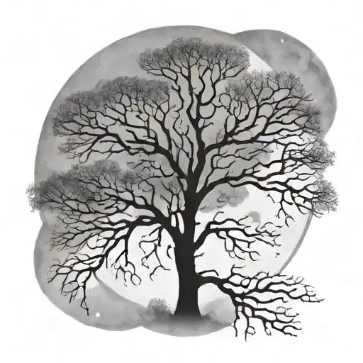 Moon Behind A Tree Silhouette