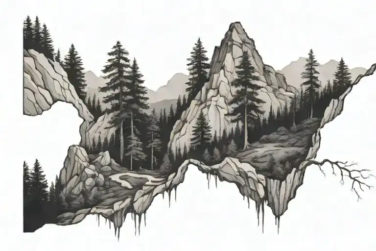 Surreal Oregon Forest Scene Above A Cliff With Edges Disintegrating