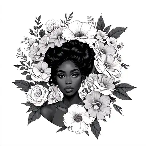 Black Women With Puffs Surrounded By Flowers