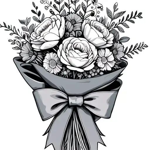 Bouquet Of Flowers Wrapped With A Bow With The Birth Month Flowers Of June April July And August