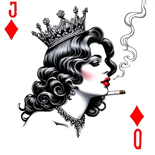 Queen Card Smoking A Cigarette