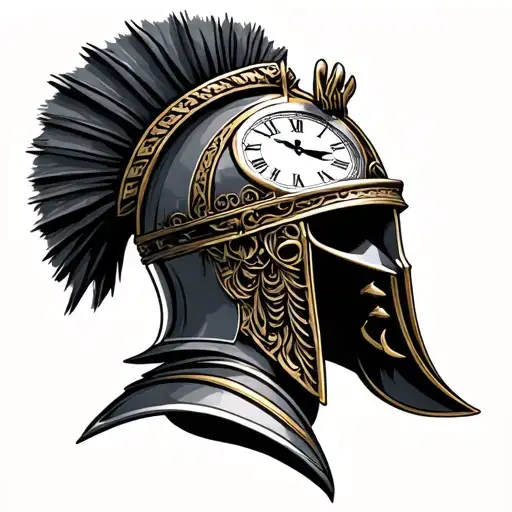 Roman Helmet And Clock Face Made