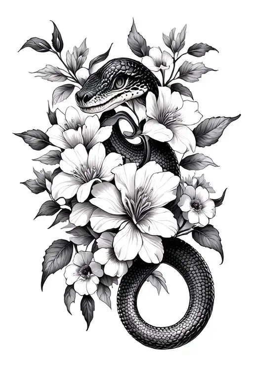 Snake And Flowers Growing