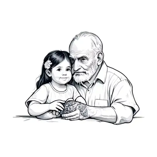 An Old Man And A Little Girl Holding