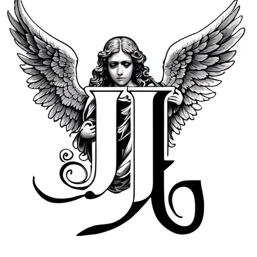Forearm Sleeve Tattoo With Angel Winigs That Hold The Letters I J