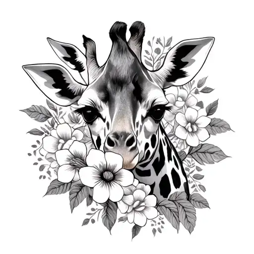 Giraffe Surrounded By Flowers Symbolizing Your Love
