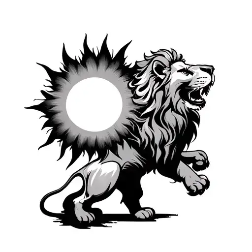 Fighting Lion And Large Sun
