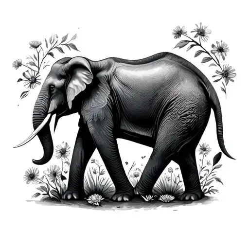 Elephant With Wildflowers