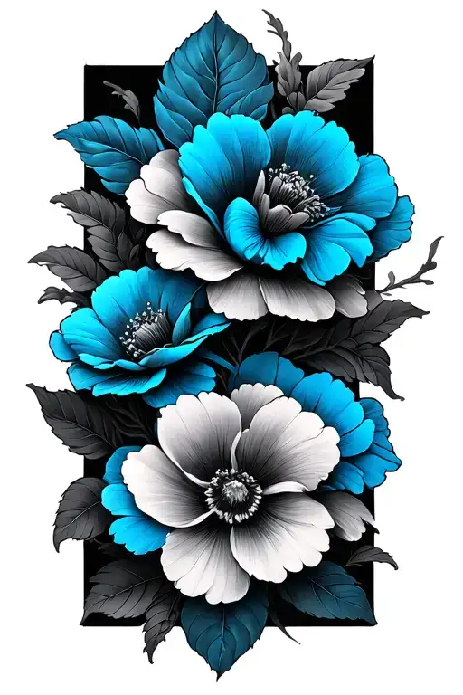 A Blue Ren With 3 Flowers Intertwined