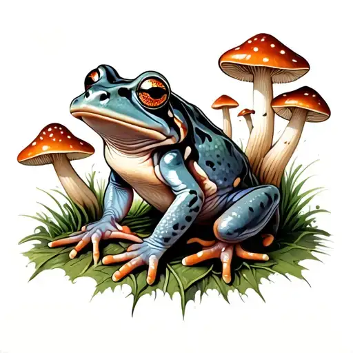 Frog With Mushrooms Growing Out Of Body
