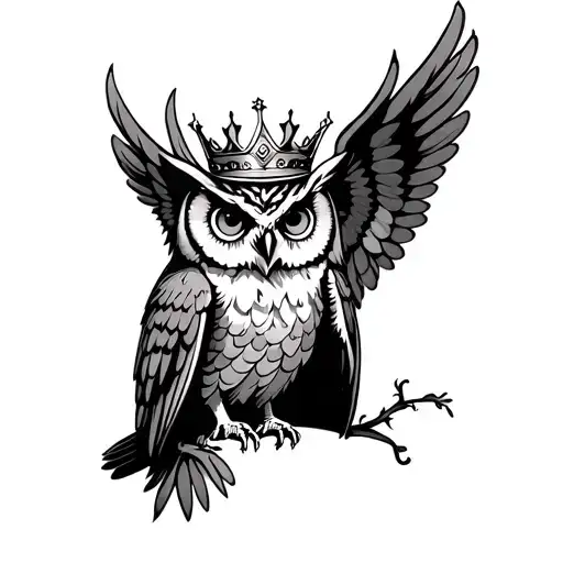 Owl Sitting With Crown And Wings