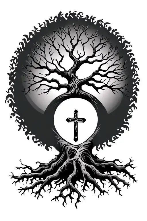 Rooted In Christ Tree And Roots And Cross In Tree